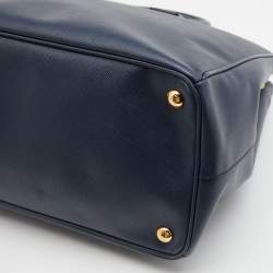 Pre Owned Prada Navy Blue Saffiano Leather Large Double Zip Tote