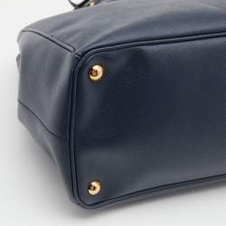 Pre Owned Prada Navy Blue Saffiano Leather Large Double Zip Tote
