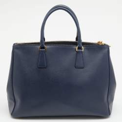 Pre Owned Prada Navy Blue Saffiano Leather Large Double Zip Tote