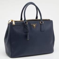 Pre Owned Prada Navy Blue Saffiano Leather Large Double Zip Tote
