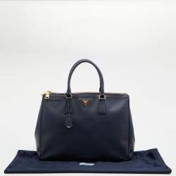Pre Owned Prada Navy Blue Saffiano Leather Large Double Zip Tote