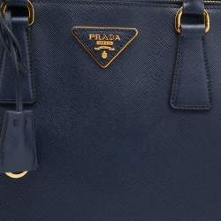 Pre Owned Prada Navy Blue Saffiano Leather Large Double Zip Tote