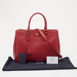 Pre Owned Prada Red Saffiano Lux Leather Medium Double Zip Tote