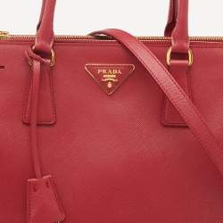 Pre Owned Prada Red Saffiano Lux Leather Medium Double Zip Tote