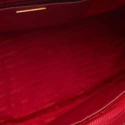 Pre Owned Prada Red Saffiano Lux Leather Medium Double Zip Tote