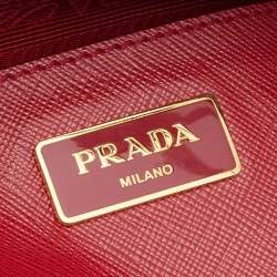 Pre Owned Prada Red Saffiano Lux Leather Medium Double Zip Tote