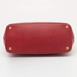 Pre Owned Prada Red Saffiano Lux Leather Medium Double Zip Tote