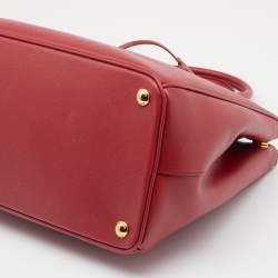 Pre Owned Prada Red Saffiano Lux Leather Medium Double Zip Tote