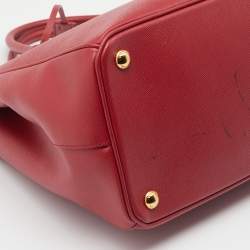 Pre Owned Prada Red Saffiano Lux Leather Medium Double Zip Tote