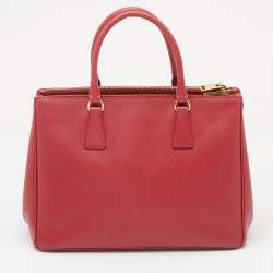 Pre Owned Prada Red Saffiano Lux Leather Medium Double Zip Tote