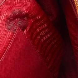 Pre Owned Prada Red Saffiano Lux Leather Medium Double Zip Tote