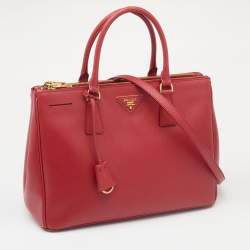 Pre Owned Prada Red Saffiano Lux Leather Medium Double Zip Tote