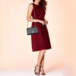 Pre Owned Prada Black Saffiano Leather And Nylon Flap Shoulder Bag