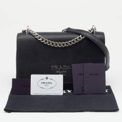 Pre Owned Prada Black Saffiano Leather And Nylon Flap Shoulder Bag