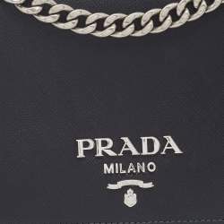 Pre Owned Prada Black Saffiano Leather And Nylon Flap Shoulder Bag