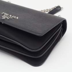 Pre Owned Prada Black Saffiano Leather And Nylon Flap Shoulder Bag
