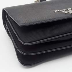 Pre Owned Prada Black Saffiano Leather And Nylon Flap Shoulder Bag