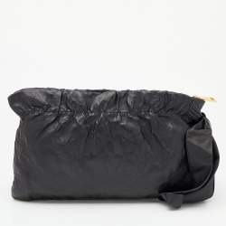 Pre Owned Prada Black Leather Antique Large Bow Zip Clutch