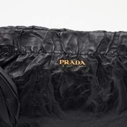 Pre Owned Prada Black Leather Antique Large Bow Zip Clutch