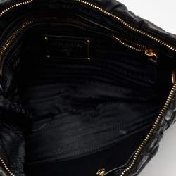 Pre Owned Prada Black Leather Antique Large Bow Zip Clutch