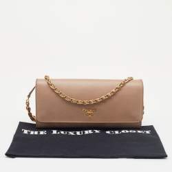 Pre Owned Prada Beige Saffiano Leather Wallet on Chain
