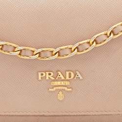 Pre Owned Prada Beige Saffiano Leather Wallet on Chain
