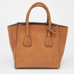 Pre Owned Prada Tan Leather Twin Pocket Double Handle Tote