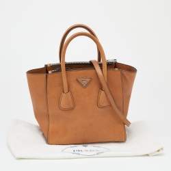 Pre Owned Prada Tan Leather Twin Pocket Double Handle Tote
