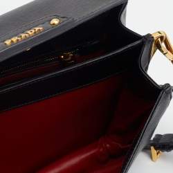 Pre Owned Prada Black Saffiano Leather Cinghiale Flap Crossbody Bag