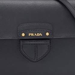 Pre Owned Prada Black Saffiano Leather Cinghiale Flap Crossbody Bag