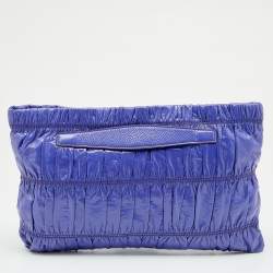 Pre Owned Prada Purple Gaufre Patent Leather Top Zip Clutch