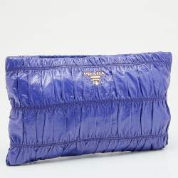 Pre Owned Prada Purple Gaufre Patent Leather Top Zip Clutch