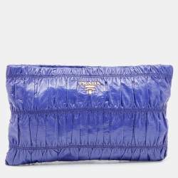 Pre Owned Prada Purple Gaufre Patent Leather Top Zip Clutch