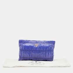 Pre Owned Prada Purple Gaufre Patent Leather Top Zip Clutch