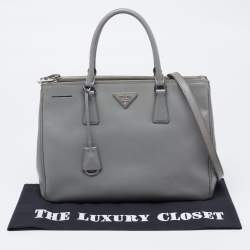 Pre Owned Prada Grey Saffiano Leather Large Galleria Double Zip Tote Bag