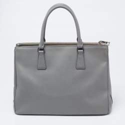 Pre Owned Prada Grey Saffiano Leather Large Galleria Double Zip Tote Bag