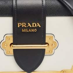 Pre Owned Prada White/Black Leather Cahier Shoulder Bag