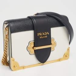 Pre Owned Prada White/Black Leather Cahier Shoulder Bag