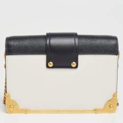 Pre Owned Prada White/Black Leather Cahier Shoulder Bag