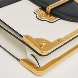 Pre Owned Prada White/Black Leather Cahier Shoulder Bag