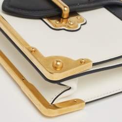 Pre Owned Prada White/Black Leather Cahier Shoulder Bag