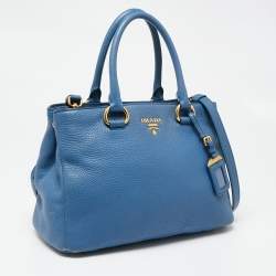 Pre Owned Prada Blue Vitello Daino Leather Tote