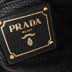 Pre Owned Prada Black Vitello Daino Leather Logo Satchel