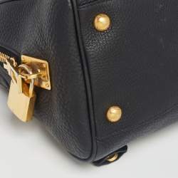 Pre Owned Prada Black Vitello Daino Leather Logo Satchel