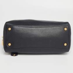 Pre Owned Prada Black Vitello Daino Leather Logo Satchel