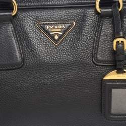 Pre Owned Prada Black Vitello Daino Leather Logo Satchel