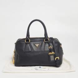 Pre Owned Prada Black Vitello Daino Leather Logo Satchel