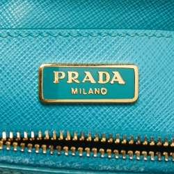 Pre Owned Prada Turquoise Saffiano Lux Leather Nano Double Zip Tote
