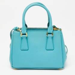 Pre Owned Prada Turquoise Saffiano Lux Leather Nano Double Zip Tote