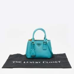Pre Owned Prada Turquoise Saffiano Lux Leather Nano Double Zip Tote